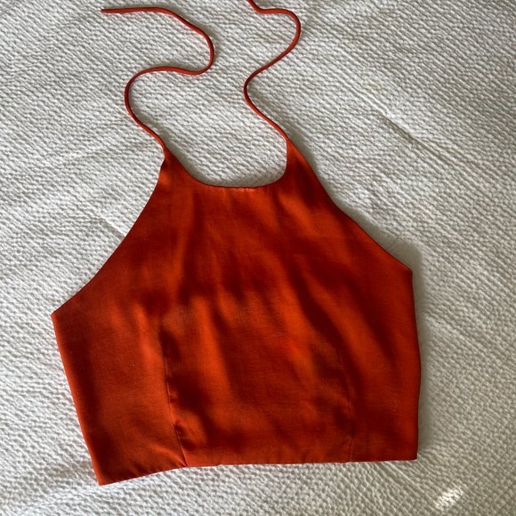 Orange Cropped Orange Halter Top - Picture 2 of 4